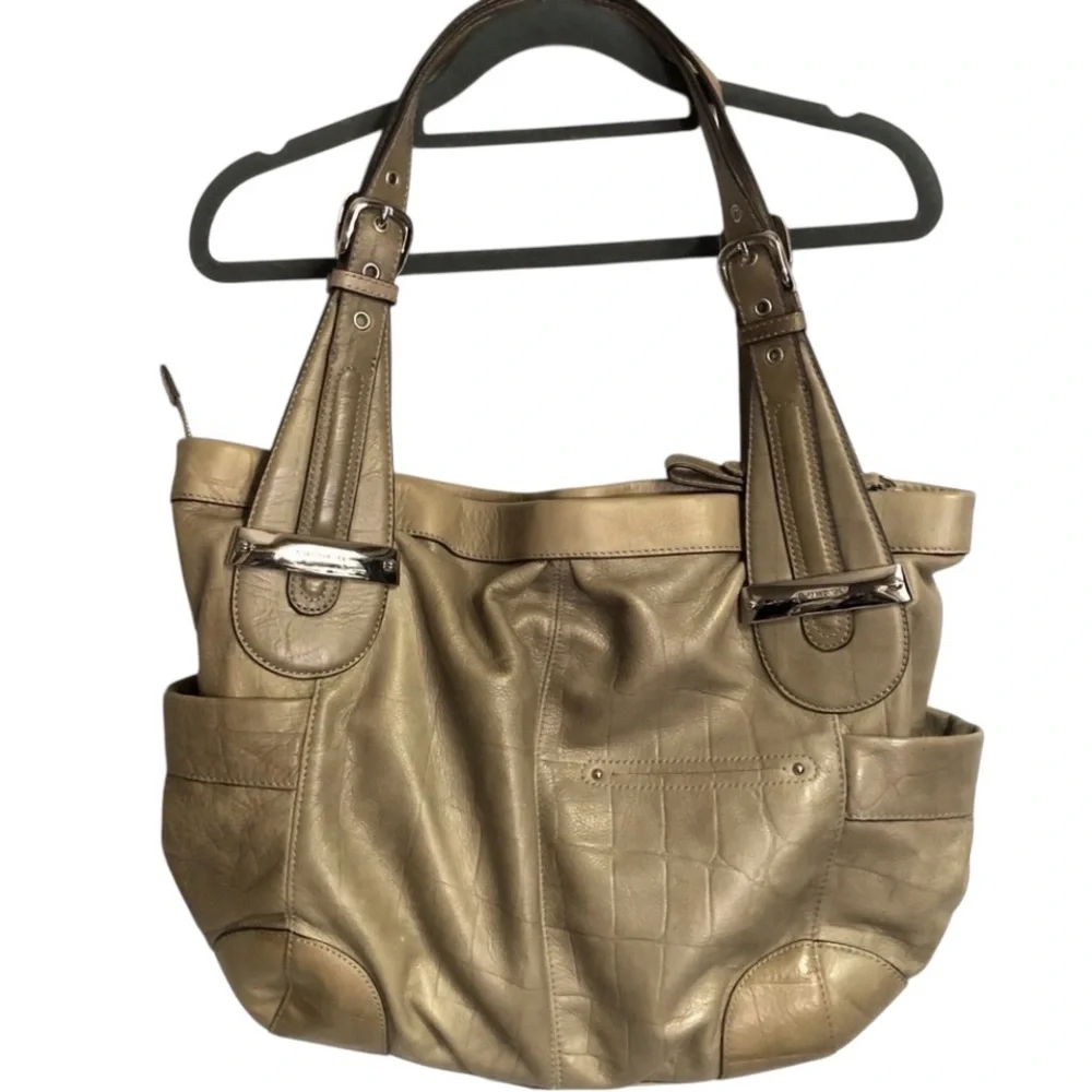 B. Makowsky Large Soft Croc Design Leather Shoulder Hobo Side Pocket Handbag